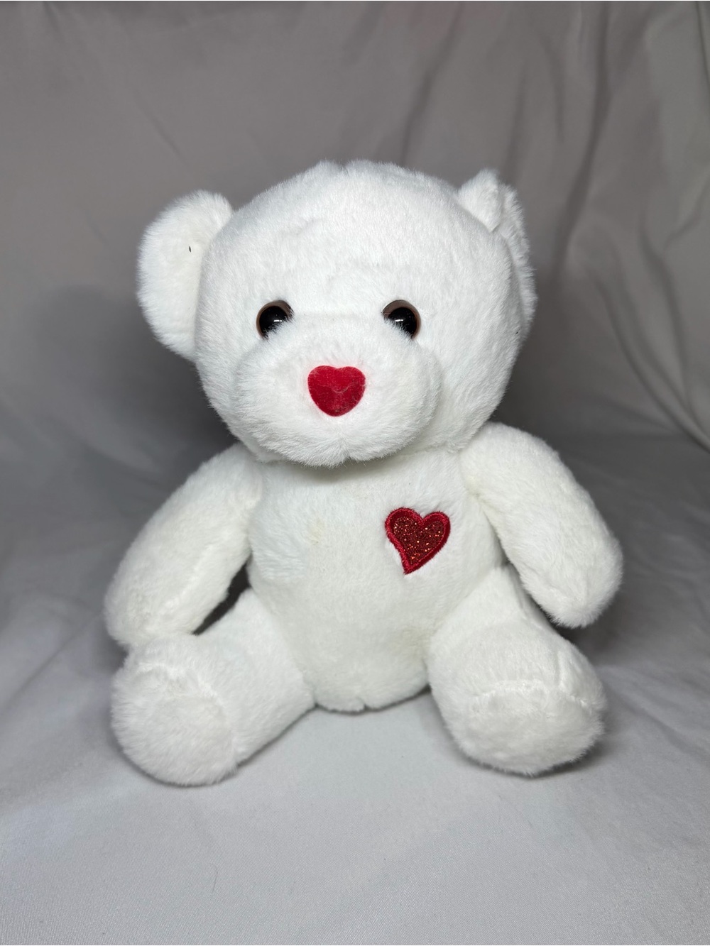 White Plush Teddy Bear with Red Heart Accent - Kids Toy
